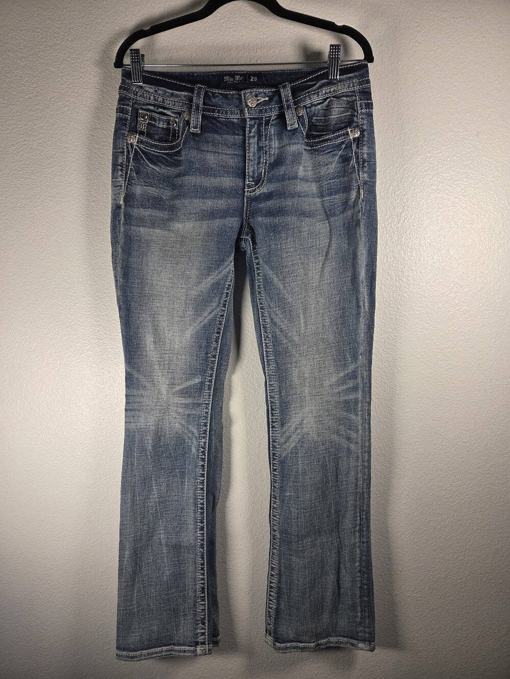 Miss Me Women's Size 28 Low Rise Tailored Boot Light Blue Bootcut Jeans